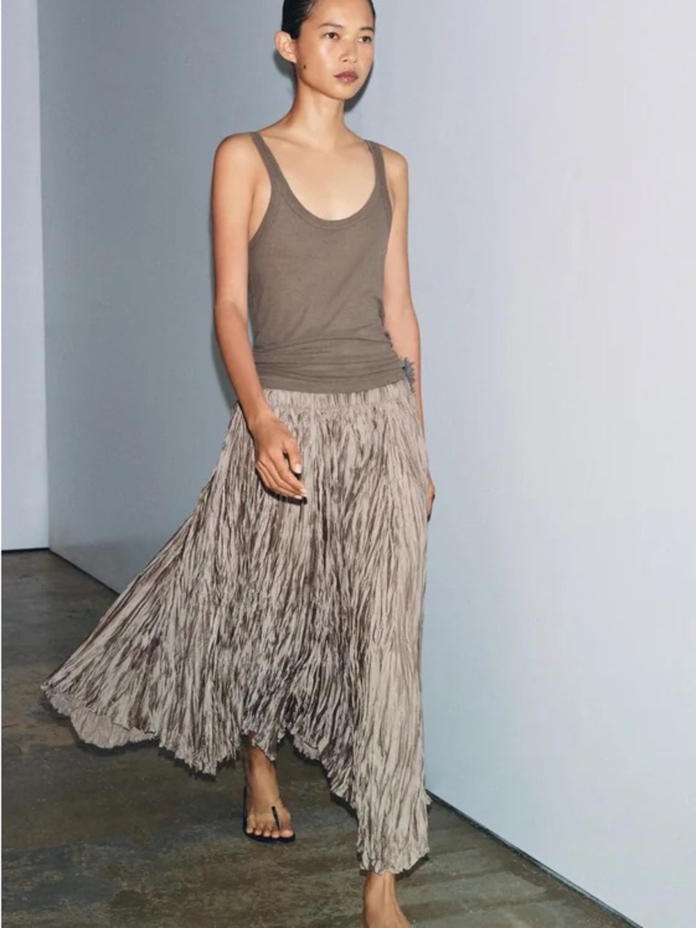 Zara ZW COLLECTION ❗️Taupe Crinkle Maxi Skirt